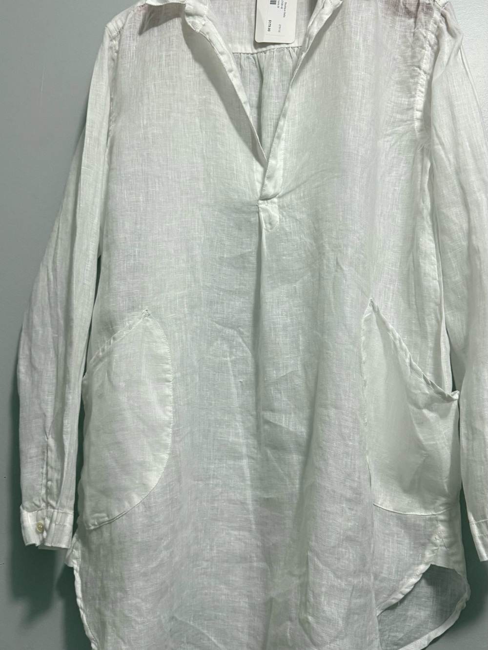 Linen Tunic Shirt Dress - White